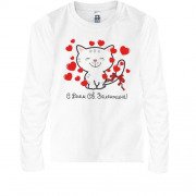 Детская футболка с длинным рукавом с котиком С днём Св. Валентин