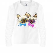Детская футболка с длинным рукавом с котятами в очках и с бабочк