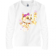Детская футболка с длинным рукавом с акварельным котенком в бант