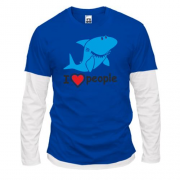 Комбінований лонгслів з акулою "Я люблю людей"