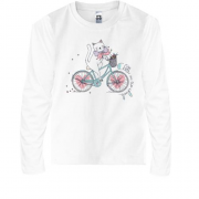 Детская футболка с длинным рукавом Кошечка на велосипеде