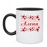 Чашка с сердечками и именем "Алена"