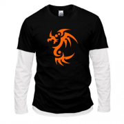 Комбинированный лонгслив оранжевый дракон