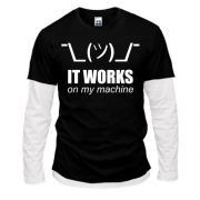 Комбинированный лонгслив с надписью "It works on my machine"