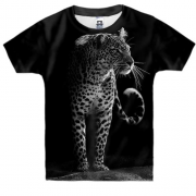 Детская 3D футболка с черно-белым леопардом