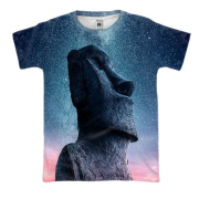 3D футболка со статуей на фоне космоса