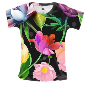Женская 3D футболка с иллюстрированными цветами