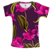 Женская 3D футболка с розовыми цветами