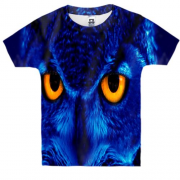 Детская 3D футболка с совой на синем фоне