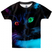 Дитяча 3D футболка кіт з різними кольорами очей