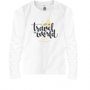 Детская футболка с длинным рукавом c надписью "travel the world"