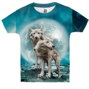 Детская 3D футболка Волки на фоне луны