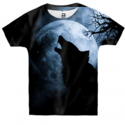 Детская 3D футболка Волк на фоне луны