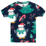 Дитяча 3D футболка Новорічний патерн. пінгвіни 1