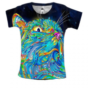 Женская 3D футболка с неоновым котом