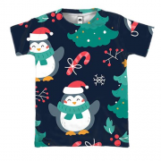 3D футболка Новорічний патерн. пінгвіни 1