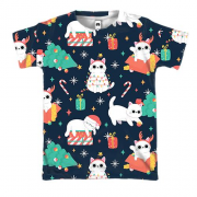 3D футболка Новорічний патерн. коти