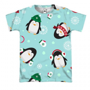 3D футболка Новорічний патерн. пінгвіни