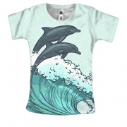 Женская 3D футболка с дрейфующими дельфинами