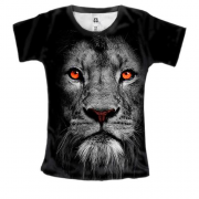 Женская 3D футболка с черно-белым львом