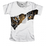Женская 3D футболка с выглядывающим тигром