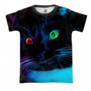 3D футболка кіт з різними кольорами очей