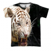3D футболка с белым рычащим тигром
