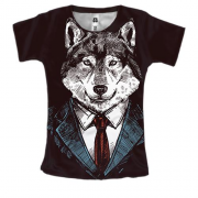 Женская 3D футболка Business wolf