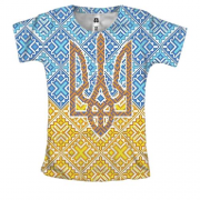 Женская 3D футболка с украинским узором и гербом