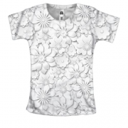 Жіноча 3D футболка з чорно-білими квітами