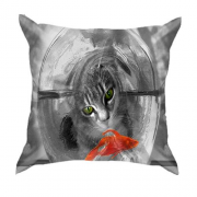 3D подушка с котом и золотой рыбкой