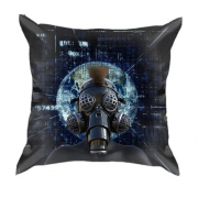 3D подушка с кибер планетой и человеком в противогазе