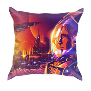 3D подушка с космонавтом в городе будущего
