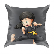 3D подушка с девочкой каратисткойв черном