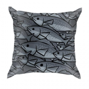 3D подушка с серыми рыбками