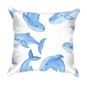 3D подушка с синими китами