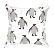 3D подушка с пингвинами и снежинками