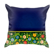 3D подушка с петриковской росписью (темно-синяя)