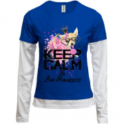 Комбінований лонгслів з собачкою "Keep calm and be princess"