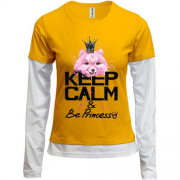 Комбінований лонгслів з собачкою Шпіц "keep calm & be princess"