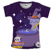 Жіноча 3D футболка з котом чаклуном