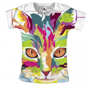 Женская 3D футболка с акварельным котом