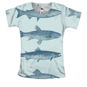 Женская 3D футболка с синими речными рыбами