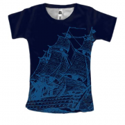 Женская 3D футболка с ночным кораблем