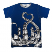 3D футболка с кракеном и кораблем