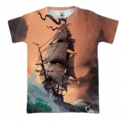 3D футболка с кораблем в шторме