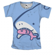 Женская 3D футболка с маленькой акулой и рыбой