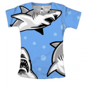 Женская 3D футболка с серыми акулами