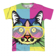 3D футболка з арт-котом в окулярах