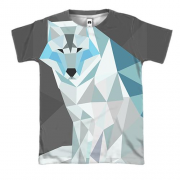 3D футболка с белым полигональным волком